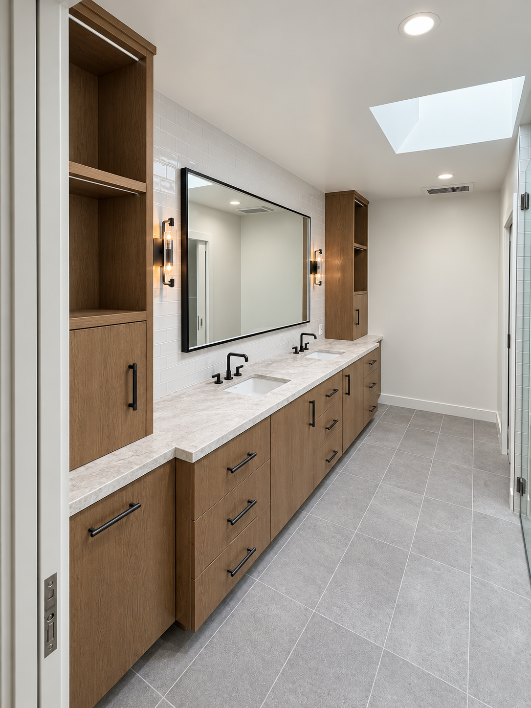 Warm Modern Primary Bath completed by TS Construction